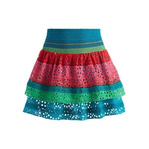 Alice + Olivia Bethie Smocked Tiered Colorful Lace Mini Skirt